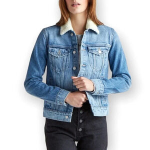 Lucky Brand The Tomboy Trucker Blue  Denim Jacket with Faux Fur Collar